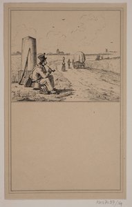 Soldaten på vandring. Nr. 13 i Chr. Winther og M. Rørbye, "25 Billeder for små børn" af Johan Adolph Kittendorff