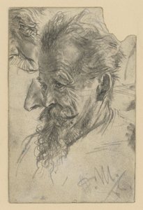 Ældre mandligt hoved med knebelbart samt detaljer af Adolph Menzel
