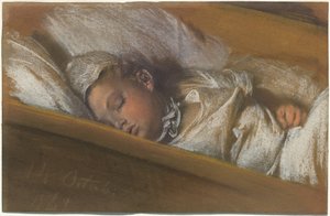 Et spædbarn sover i sin krybbe af Adolph Menzel