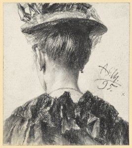Buste af en kvinde med hat, set bagfra af Adolph Menzel