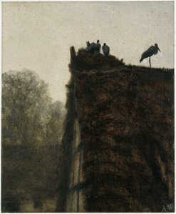 Storkereden på stråtaget. Fra »Børnealbummet« af Adolph Menzel