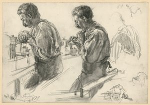 En drejer ved arbejdsbænken, to studier og detaljer af Adolph Menzel