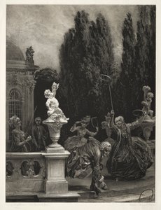 Essay om Stone with Brush and Scraper: Playing at Hoops on the Castle Terrace, 1851. af Adolph Menzel