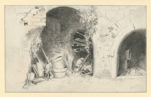 Tønder og brædder under buerne ved Jungfernbastei i Dresden af Adolph Menzel
