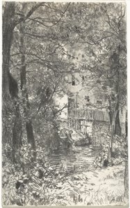 Landskab med en vaskekone af Adolph Menzel