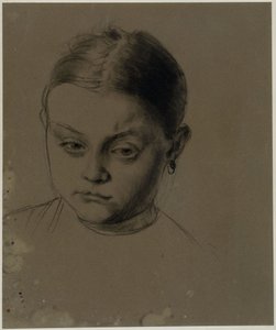 Pigehoved set forfra, med let bøjet hoved, ørering af Adolph Menzel