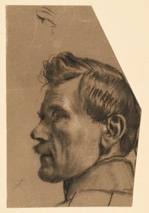 Mandligt hoved med overskæg set i profil mod venstre af Adolph Menzel