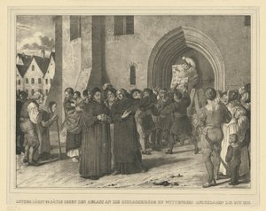 Den 31. oktober 1517 lod Martin Luther sine 95 teser mod afladet opsætte på slotskirken i Wittenberg af Adolph Menzel