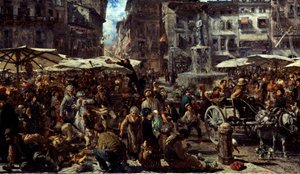 Piazza dErbe i Verona, 1884 af Adolph Menzel