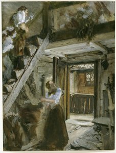 Trappe i en bondegård med figurative udsmykninger af Adolph Menzel