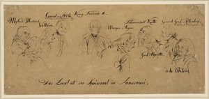 Rundbord: Spisesalen i Sanssouci, personnavne af Adolph Menzel