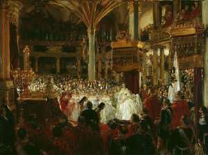 Kroningen af Vilhelm I som konge af Preussen på Königsberg Slot i 1861, 1861. af Adolph Menzel