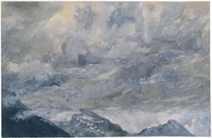 Skyet himmel over bjergtoppene af Adolph Menzel