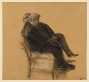 To herrer i sorte jakkesæt, der sidder ved siden af hinanden af Adolph Menzel