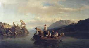 Evening at Krøderen af Adolph Tidemand