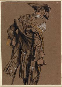 Kunstners model, set bagfra, iført en uniform fra det attende århundrede af Adolph Menzel