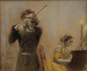 Clara Schumann og Joseph Joachim laver musik af Adolph Menzel