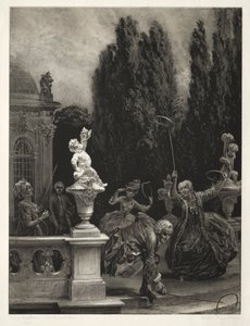 Essay om sten med børste og skraber: Playing at Hoops on the Castle Terrace af Adolph Menzel