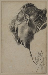 Hovedet af en ung kvinde set nedefra af Adolph Menzel