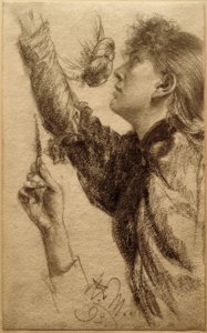 Studie af en ung kvinde med løftet arm af Adolph Menzel
