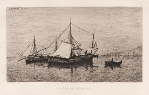 Fiskerbåd, kystfartsbåd, italiensk kyst..., 1874. af Adolphe Appian
