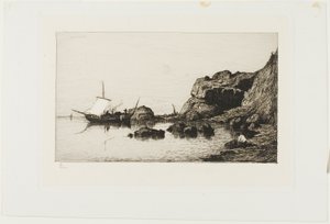 Fiskefartøj nær klipperne ved Collioure af Adolphe Appian