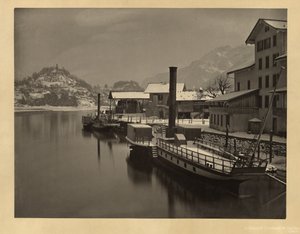 Dampskibe på vinteropligging, Schweiz af Adolphe Braun