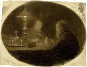 To venner omkring et bord af Adolphe-Felix Cals