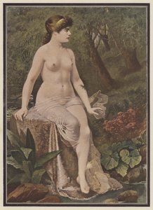 Kvinde sidder på landet (farve litho) af Adolphe Frederic Lejeune