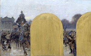 Skitse til præfektens kontor på rådhuset i Paris: Samling foran Strasbourg-statuen