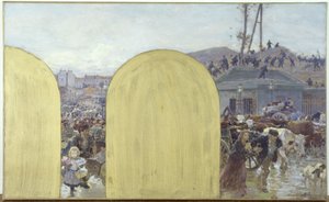 Skitse til kabinettet for præfekten af Hôtel de Ville de Paris: Forstadsbeboernes tilbagevenden til Paris: Belejringen af Paris i 1870, i 1895 (olie på lærred)