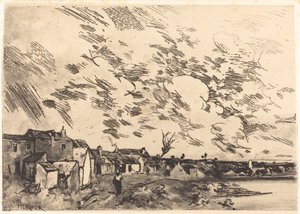 Landsby på kanten af ​​en flod af Adolphe Hervier