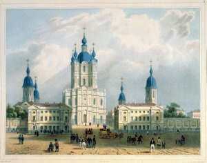 Smolnyjklosteret i Sankt Petersborg, trykt af Edouard Jean-Marie Hostein (1804-89), udgivet af Lemercier, Paris, 1840