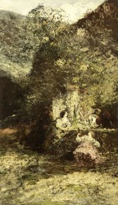Figurer nær et springvand af Adolphe Joseph Thomas Monticelli