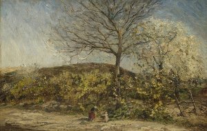 Landskab med en blomstrende frugthave af Adolphe Joseph Thomas Monticelli