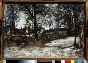 Landskabet. Fontainebleau. Maleri af Adolphe Thomas Joseph Monticelli (1824-1886). Olie på lærred. impressionisme. Mål: 39x60 cm. Pushkin Museum, Moskva af Adolphe Joseph Thomas Monticelli