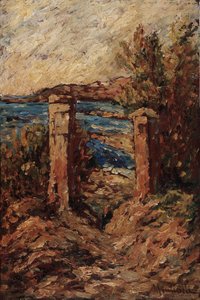 Portal of Cassis, Landskab ved havet Maleri af Adolphe Monticelli (1824-1886) Dim 45x30 cm Musee Grobet-Labadie af Adolphe Joseph Thomas Monticelli