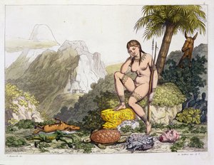 Sydamerikansk indianerkvinde, graveret af Gallo Gallina (1796-1874) (farvegravering)