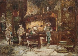 Køkkenet i Rôtisserie des Deux Paons, ca. 1875-81 (olie på træpanel) af Adolphe Joseph Thomas Monticelli