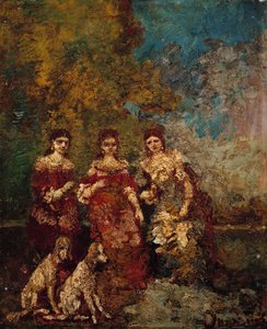 Tre kvinder i parken af Adolphe Joseph Thomas Monticelli
