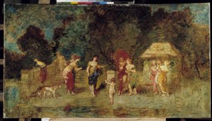 Unge kvinder genforenet i en park af Adolphe Joseph Thomas Monticelli