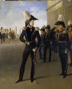 Kejser Nicholas I accepterer den officielle rapport fra prinsen Lobanov-Rostovsky (olie på lærred)