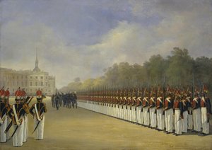 Parade af Pavlovsky Guard Regiment på marken Mars i Sankt Petersborg, 1830