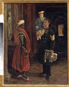 En Scene ved Retten. Maleri af Adolphe Ladurner (1798-1856), olie på lærred, ca. 1840. Fransk kunst fra 1800-tallet. Statens Borodino krigs- og historiemuseum, Moskva.