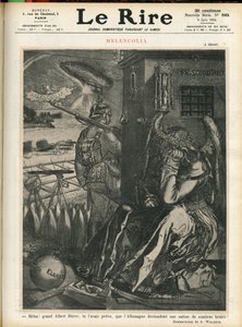 Illustration af Adolphe dit Willette (1857-1926) til forsiden af Le Lire, 06/06/14 - "" Helas, store Albert Durer, du havde forudsagt, at Tyskland ville blive et land med mørke bruts! “” - Melancolia - Krig, Tyskland Preussen - Durer af Adolphe Leon Willette