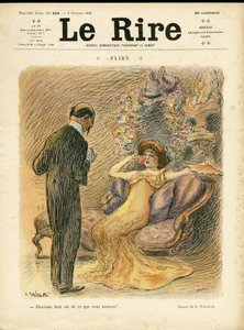 Illustration af Adolphe dit Willette (1857-1926) til forsiden af Le Rire, 09/10/09 - Flirt - Kærlighed, Mode, Intern arkitektur af Adolphe Leon Willette
