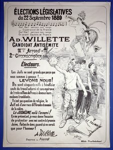 Plakat, der promoverer valget af kunstneren ved de lovgivende valg i september 1889