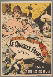 Werbeplakat: Le Courrier Français illustré in den Kiosken af Adolphe Leon Willette