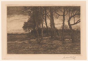 Landskab med træer Aften (titel på objekt) af Adolphe P.H J. van Weezel Errens (signed by artist)