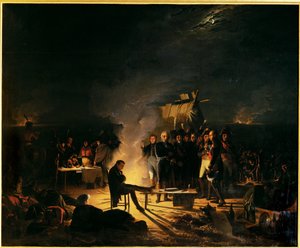 Napoleons bivuak på slagmarken ved Wagramnuit fra 5. til 6. juli 1809 ... (maleri på lærred) af Adolphe Roehn